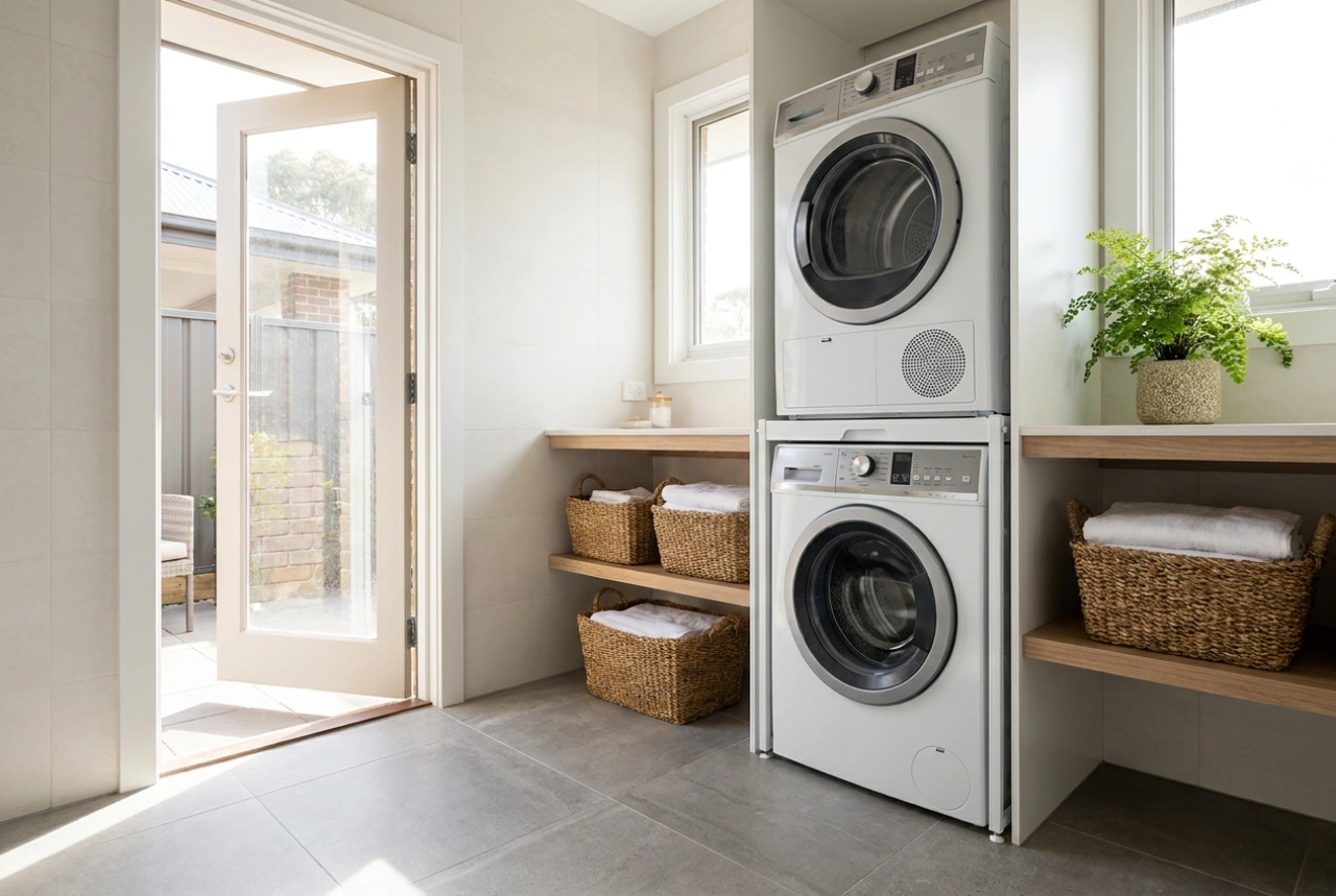 Waschmaschine und Trockner im Badezimmer optimal aufstellen, um Feuchtigkeit zu minimieren