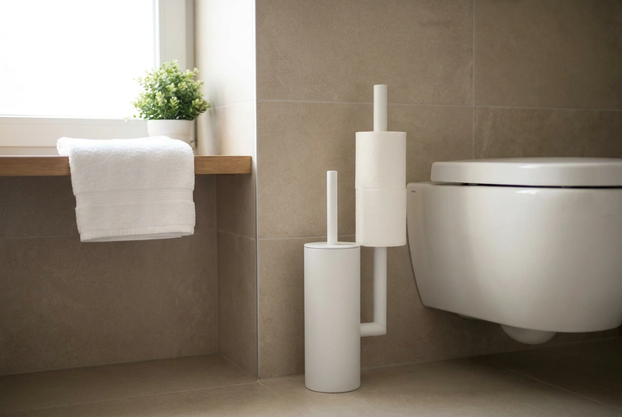 Toilettenbürste mit Papierhalter im kleinen Bad optimal platzieren