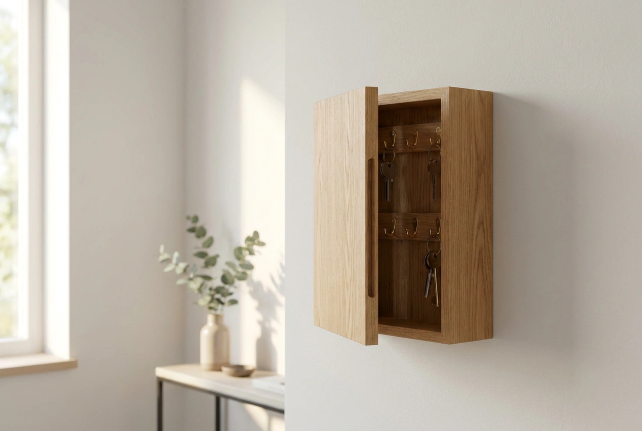 Wie ein Schlüsselkasten aus Holz den Eingangsbereich strukturiert