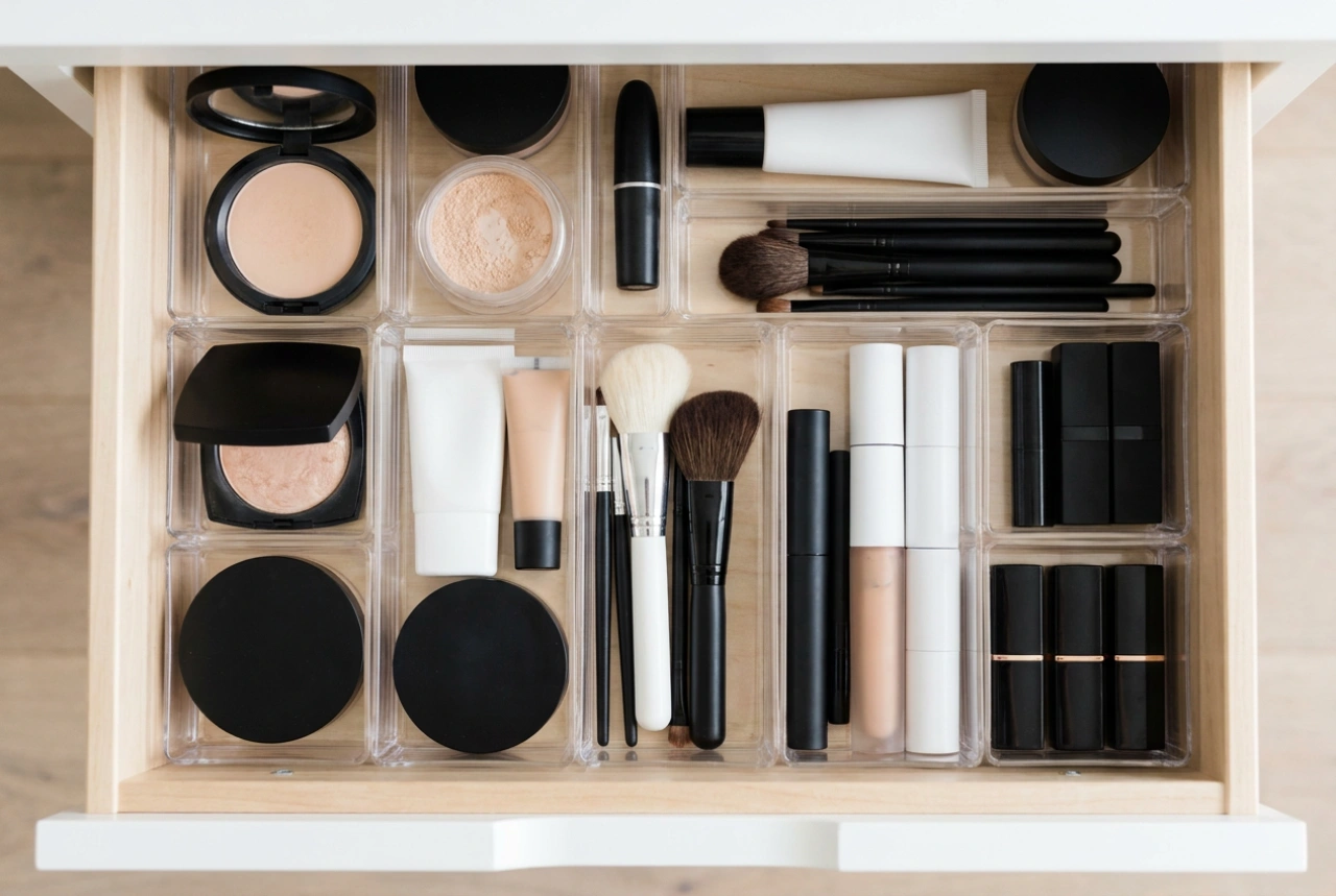 Make-up-Organizer effizient nach der Reihenfolge der Anwendung strukturieren