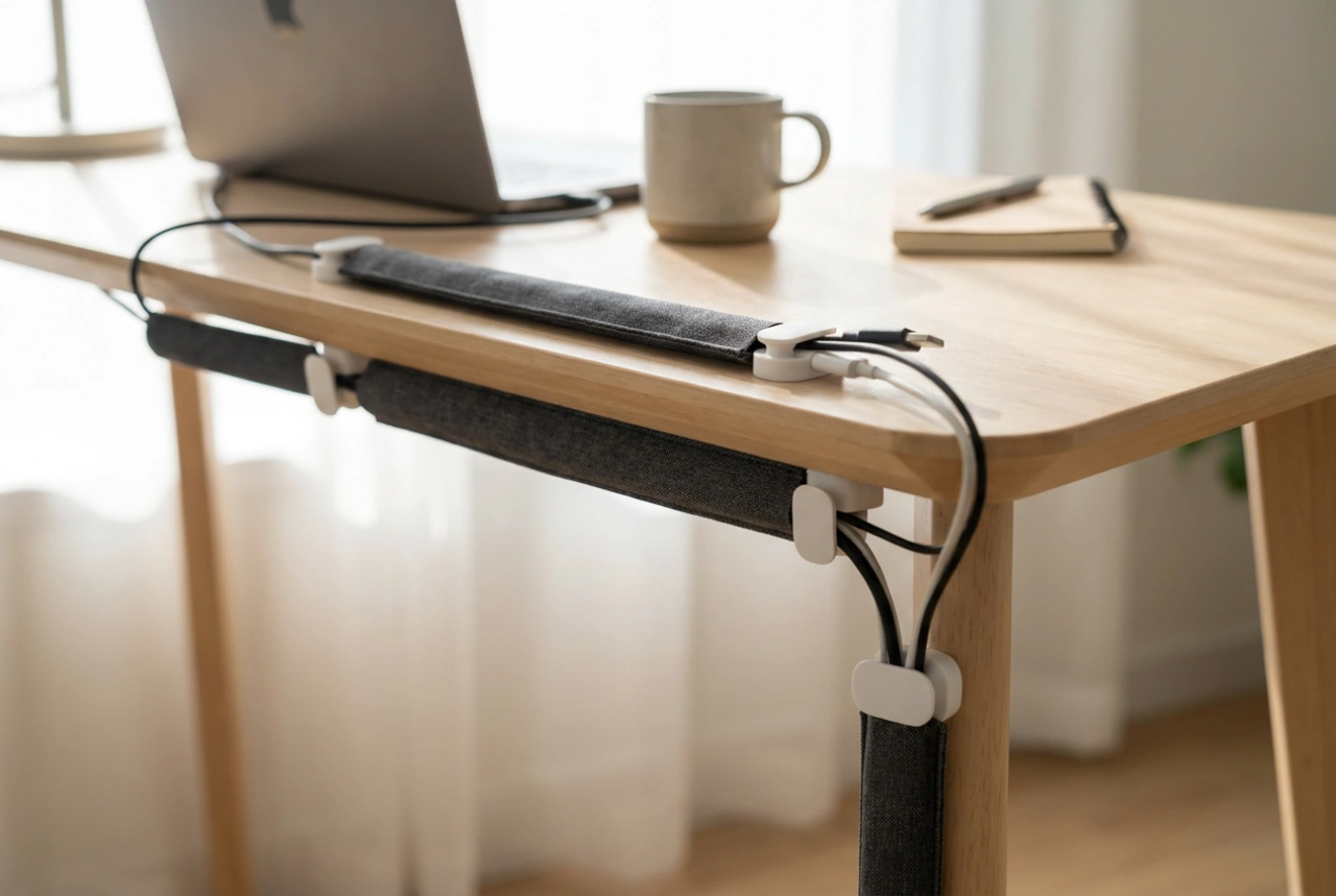 Bewährte Methode zur Kabelführung unter dem Schreibtisch im Organizer
