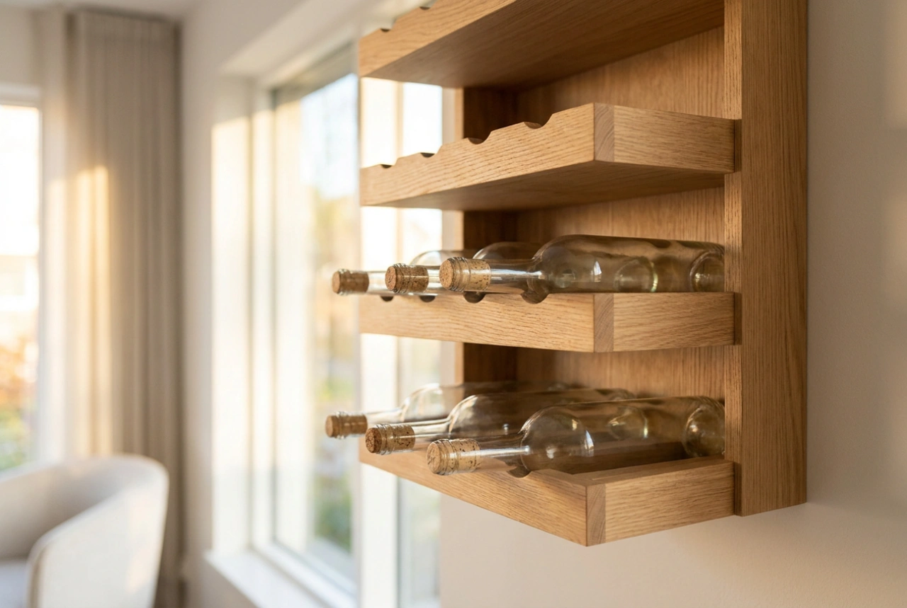 Weinregal aus Holz und die Regeln für die horizontale Lagerung von Flaschen
