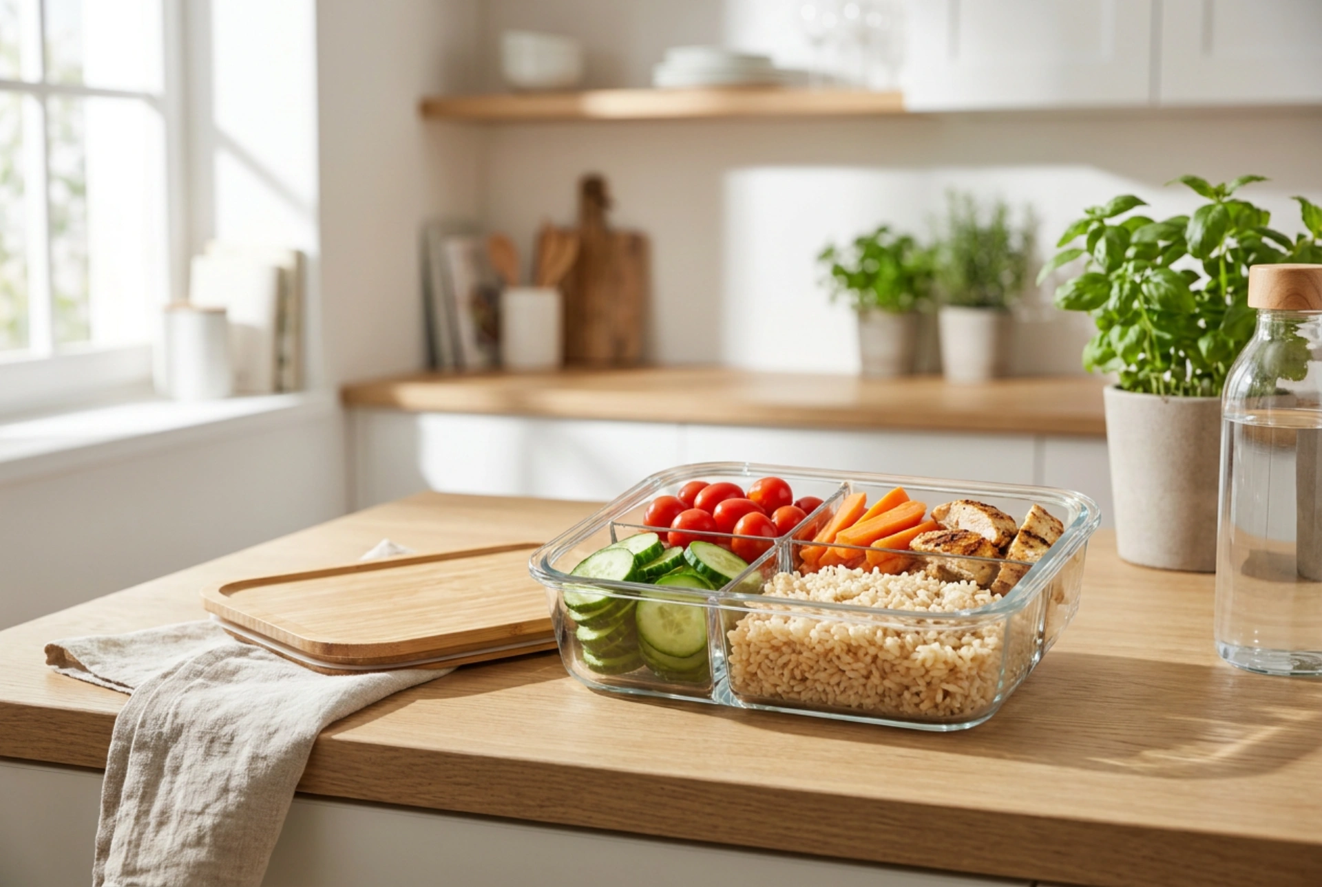Lunchbox mit Fächern für Erwachsene und die Essensplanung für die Arbeit