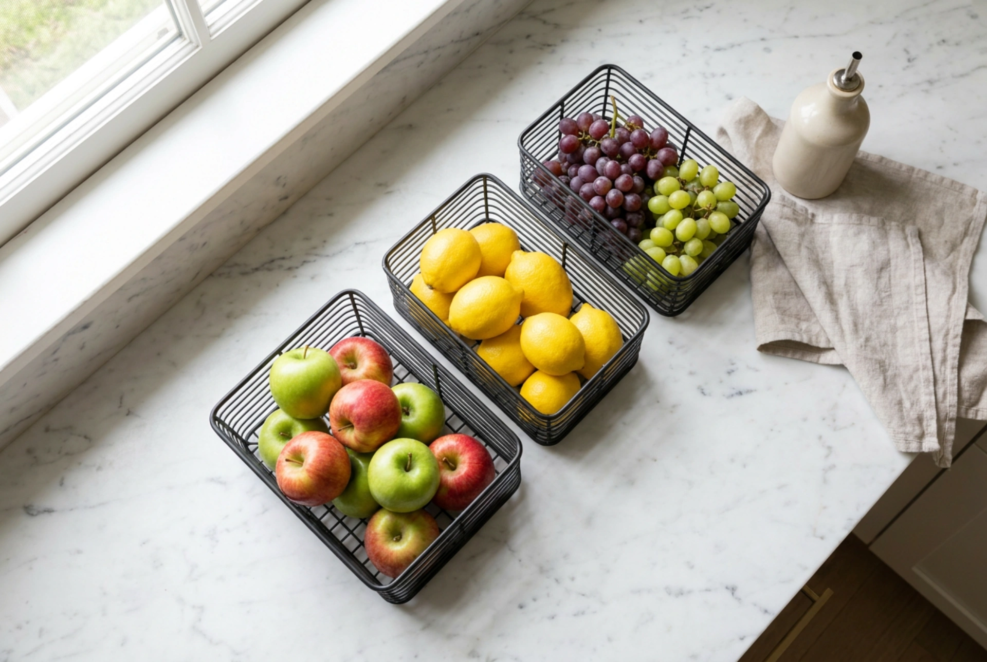 Wie Sie Obstkörbe auf der Küchenarbeitsplatte optimal anordnen