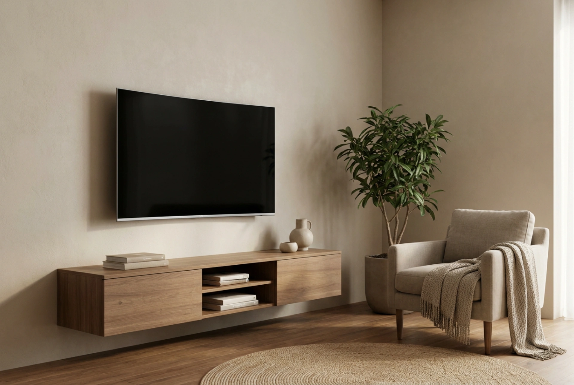 Wie man einen Curved-TV im Wohnzimmer optimal aufstellt