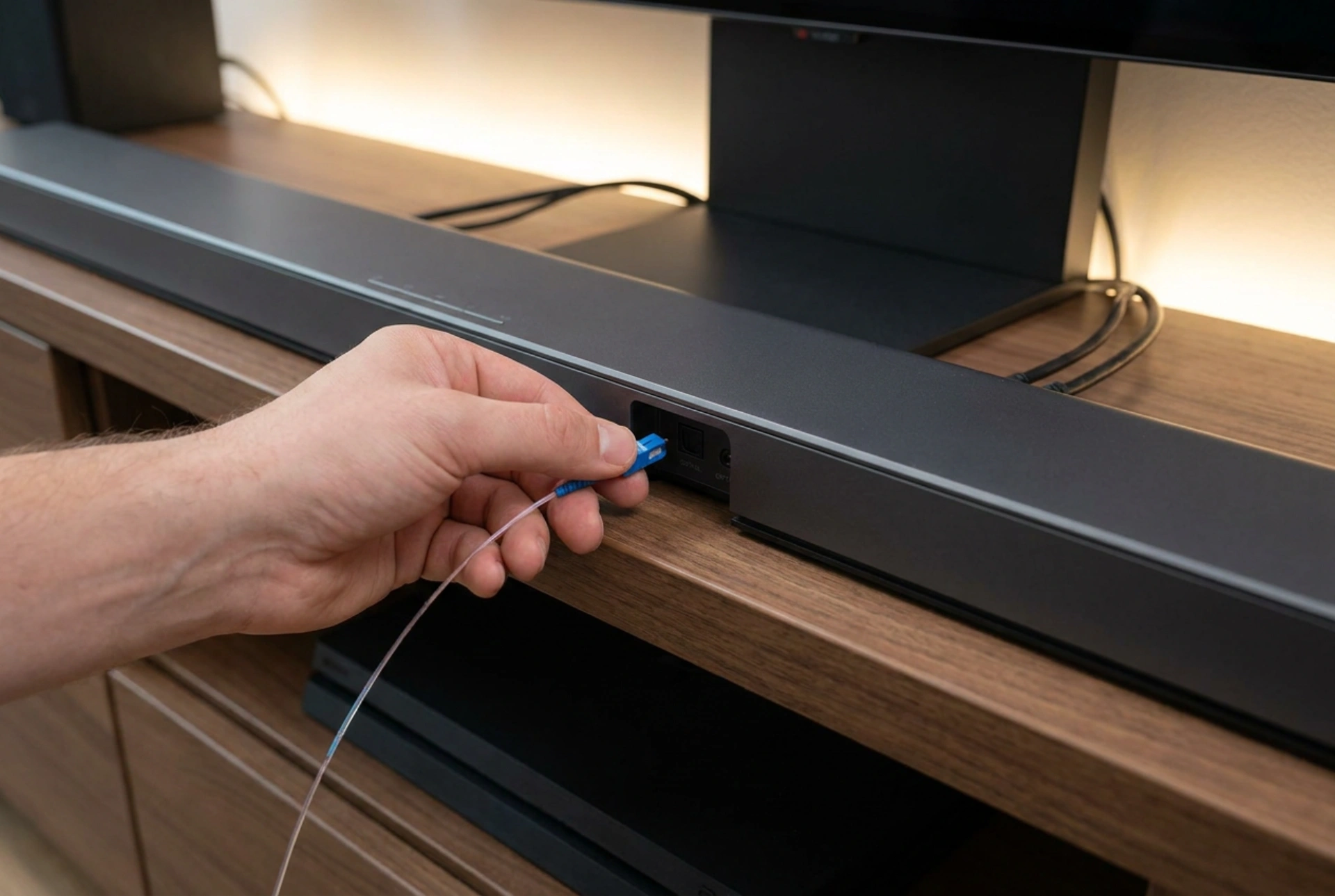 So schließen Sie ein optisches Kabel an Soundbar und Fernseher an
