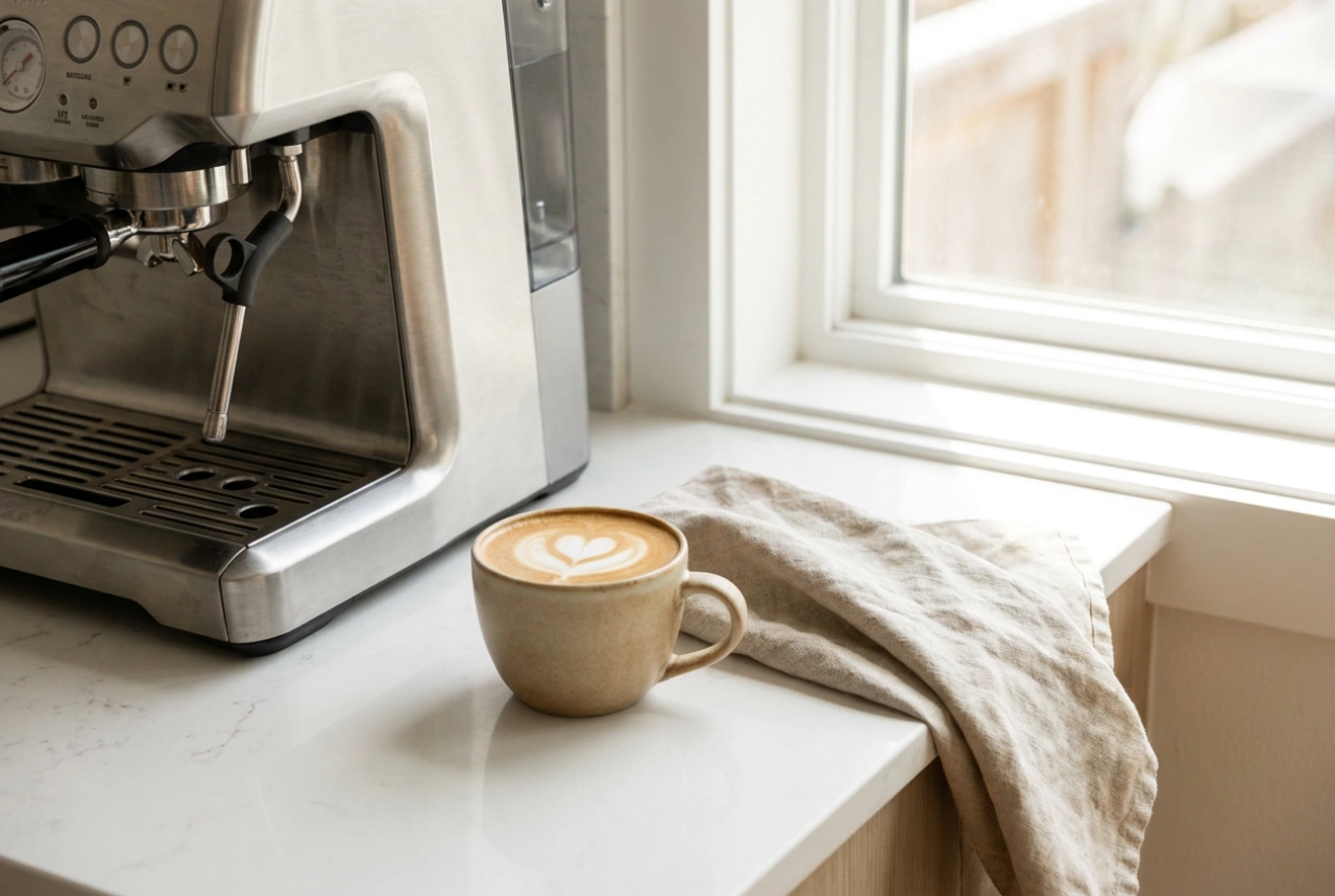 Pflege einer kompakten Espressomaschine mit integriertem Mahlwerk