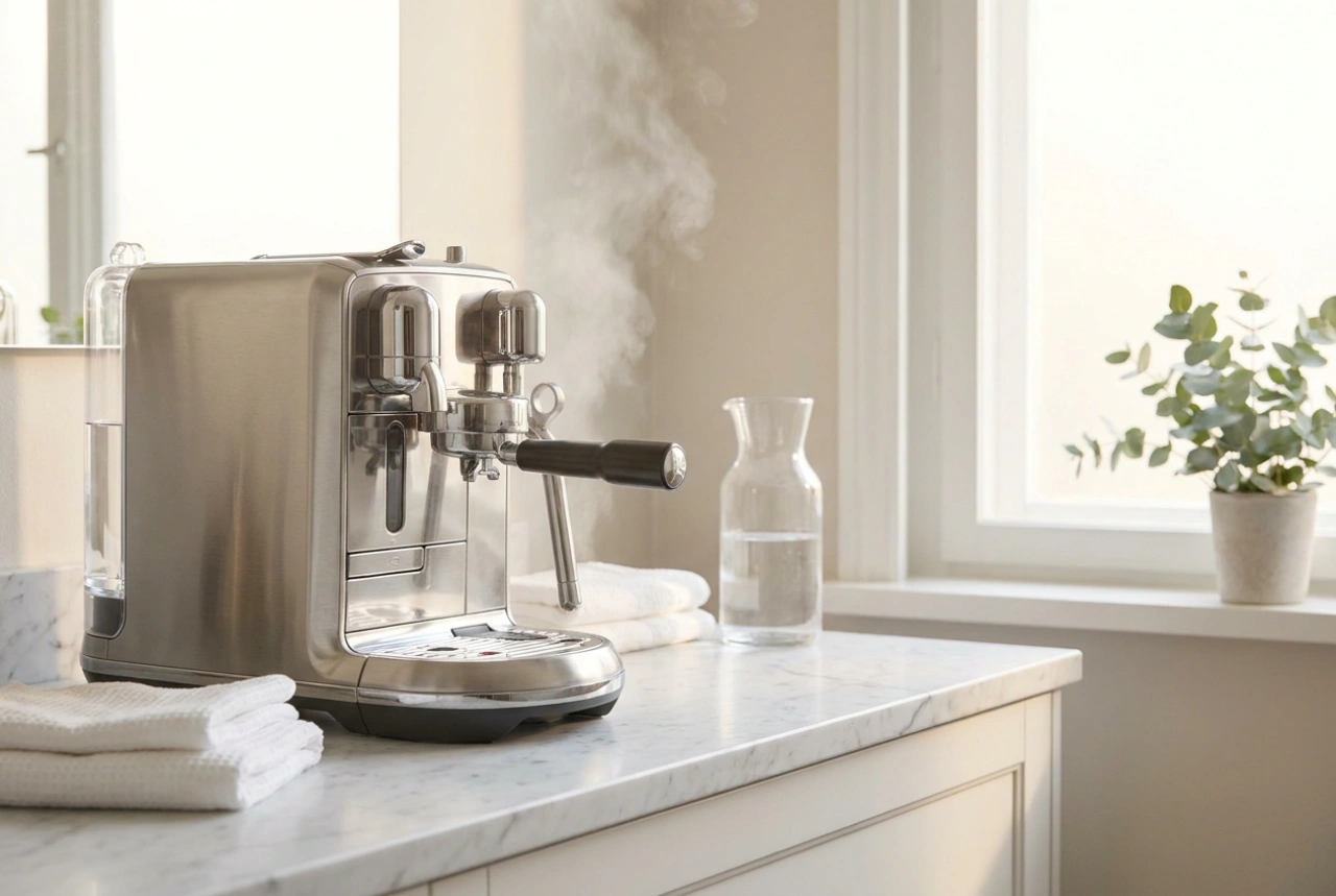 Wie man eine sehr kleine Kaffeemaschine mit Mahlwerk richtig pflegt