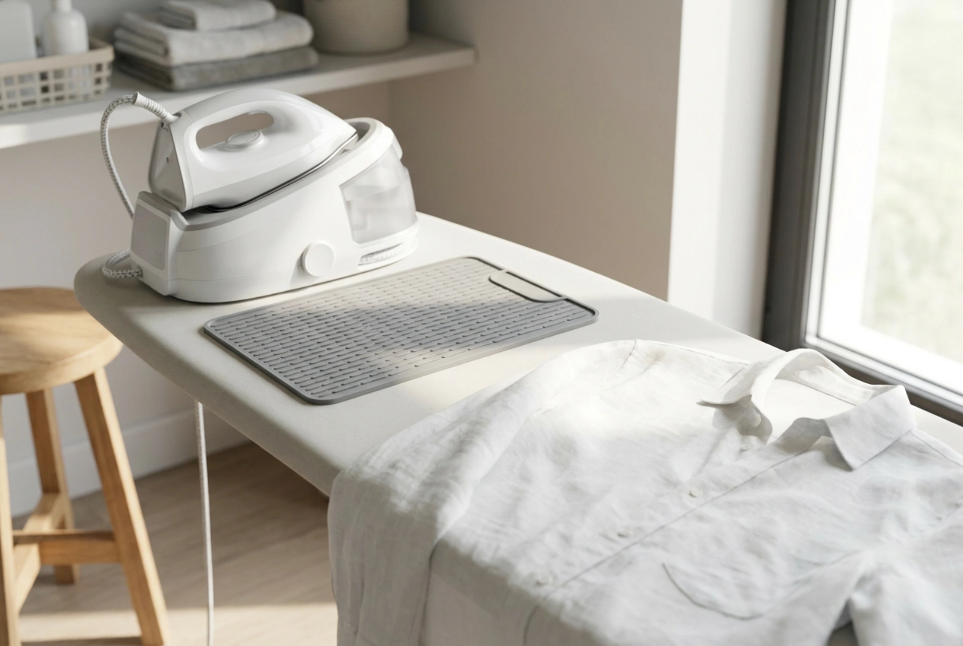 Bügelbrett mit Dampfstationsablage: Sicheres Abstellen und optimale Ergonomie