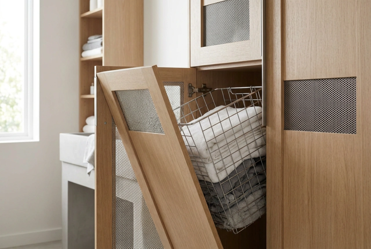 Wäschekorb im Schrank integrieren: So gelingt die unsichtbare und belüftete Aufbewahrung