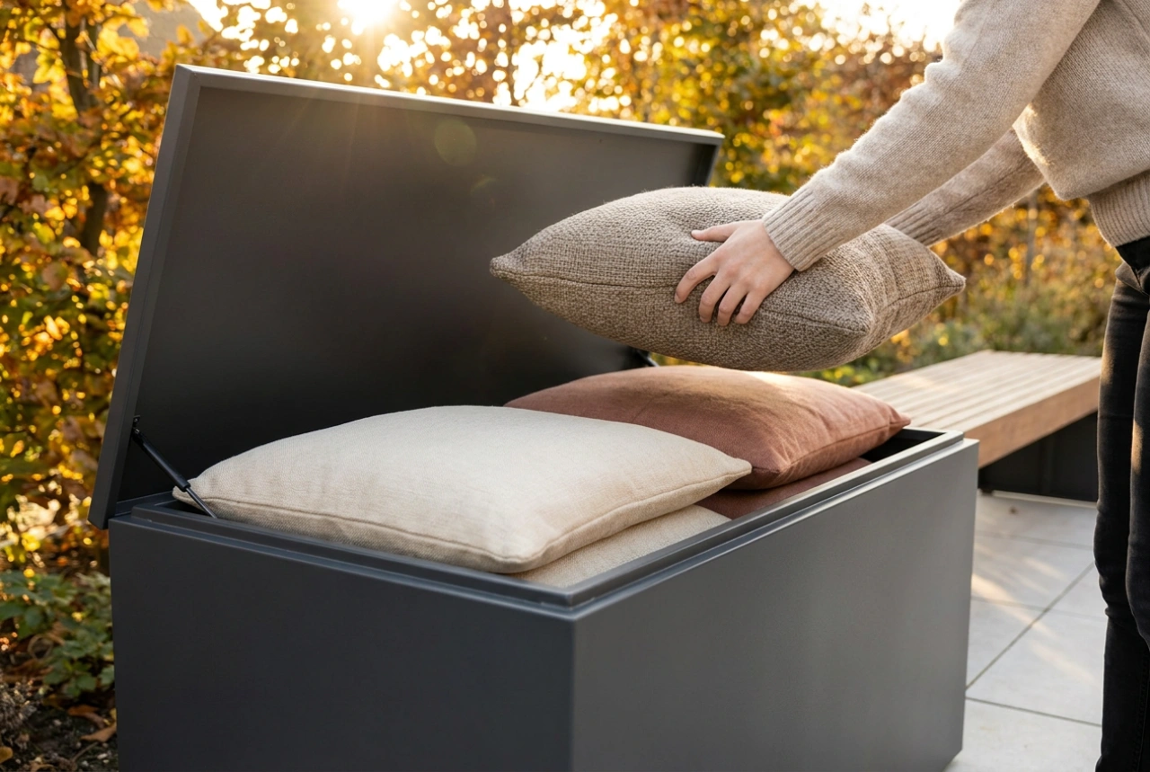 Wie man Gartenkissen nach der Saison in der Aufbewahrungsbox schützt