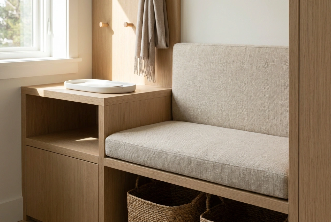 Wie man einen Einbauschrank mit Sitzbank für den Flur ergonomisch plant