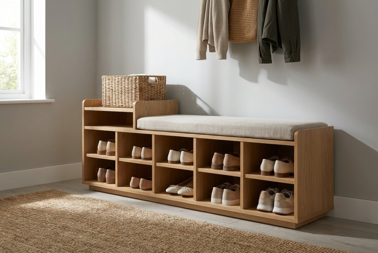Garderobenschrank mit Sitzbank: Ergonomie und systematische Schuhaufbewahrung im Flur