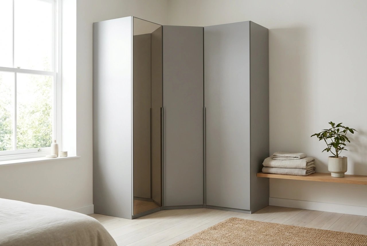 Wie Sie einen Eckkleiderschrank mit Spiegel in schwierigen Raumschnitten optimal nutzen