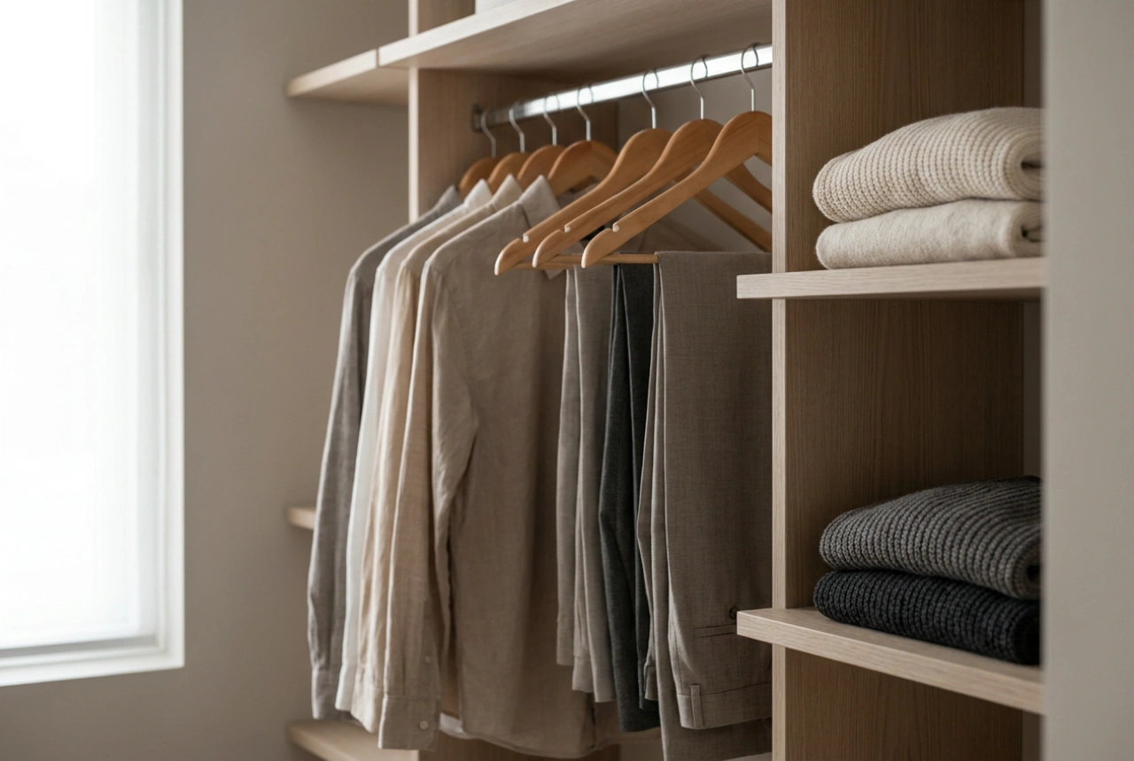 Wie man einen Kleiderschrank mit Regalen und Kleiderstange optimal aufteilt