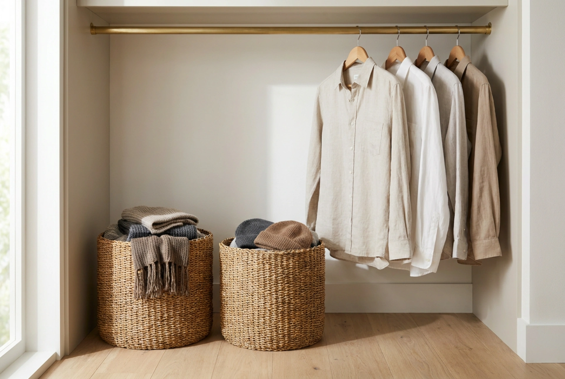Was man in einem niedrigen Kleiderschrank mit Kleiderstange aufbewahren sollte, um den Platz optimal zu nutzen