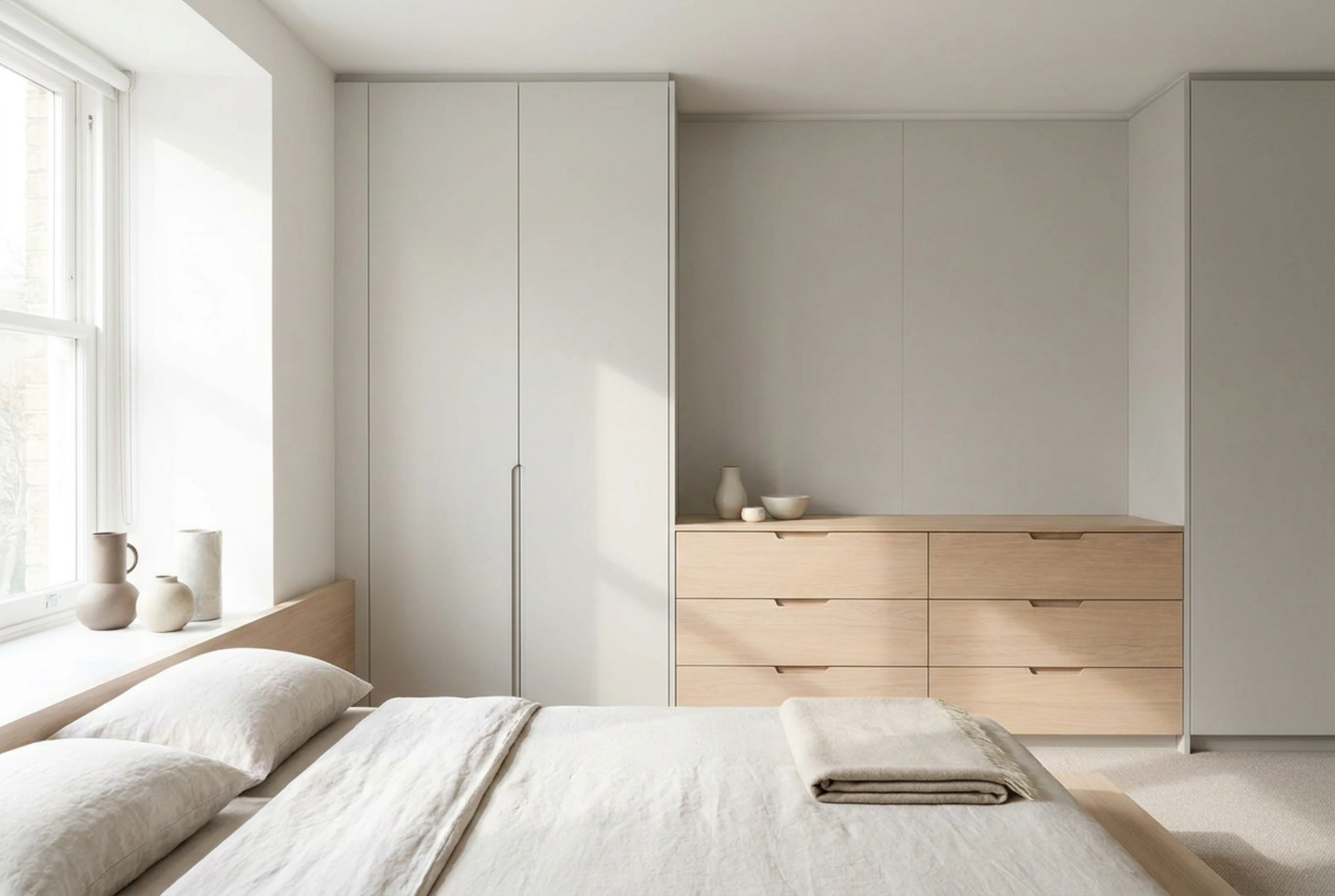 Wie man Kommode und Kleiderschrank im Schlafzimmer ohne Platzverlust kombiniert