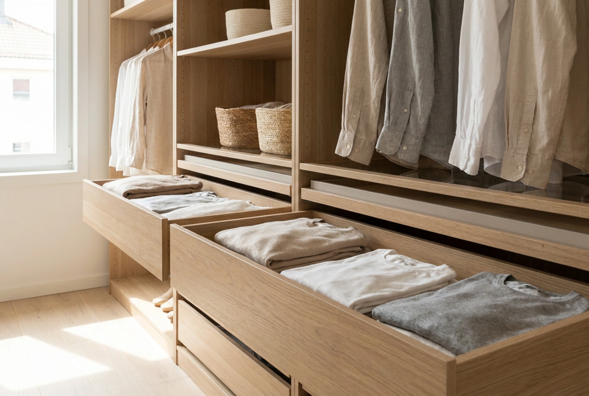Kleiderschrank mit Schubladen unten und die komfortable Aufbewahrung von Kleinteilen