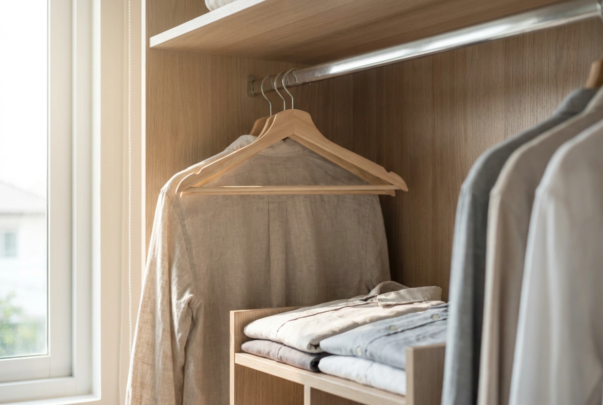 Wie man hängende Kleiderbügel in einem engen Kleiderschrank optimal nutzt