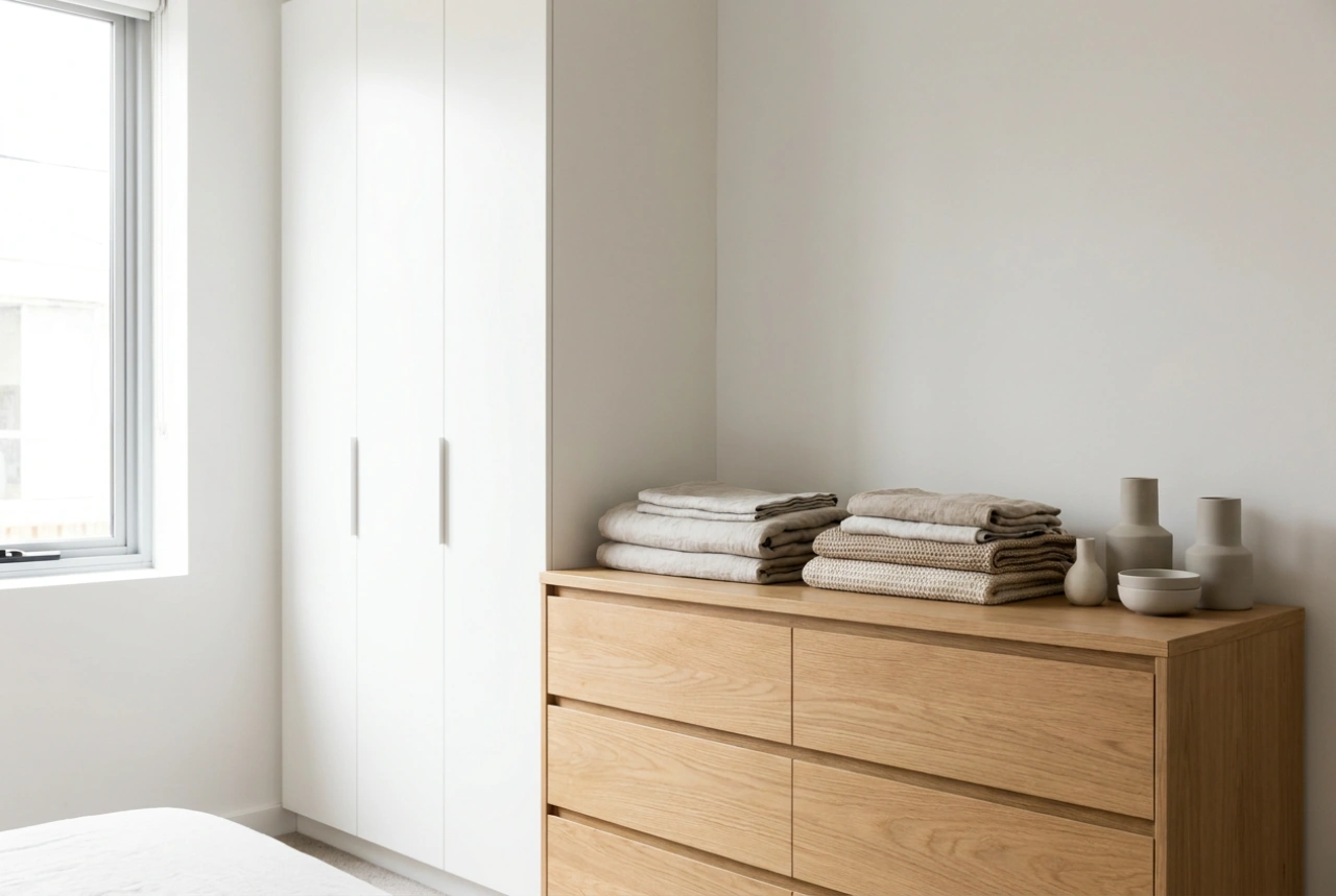 Stauraum clever aufteilen: Kleiderschrank und Kommode im Wohnzimmer optimal nutzen