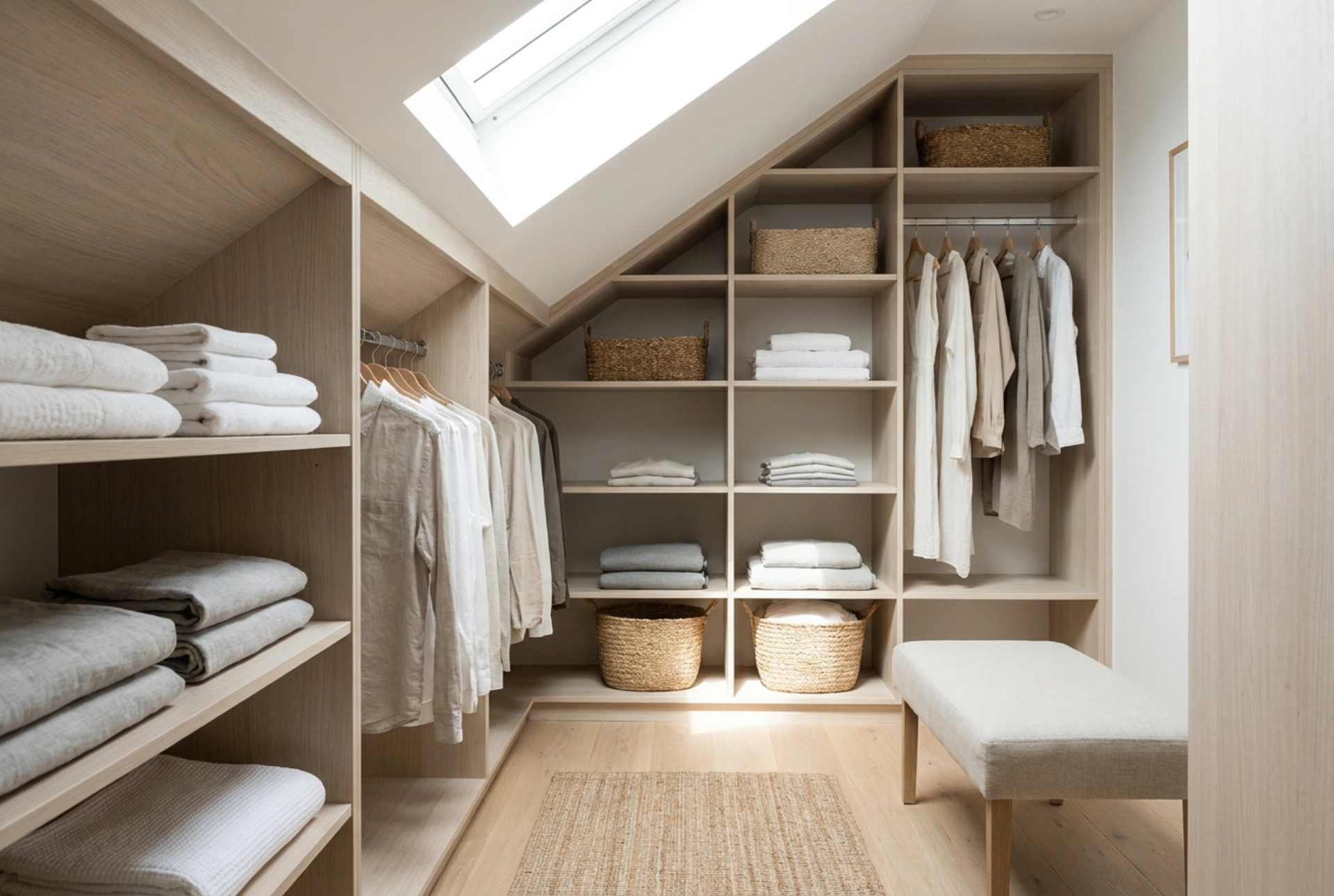 Kleine Garderobe mit Dachschräge und praktische Höhenaufteilung