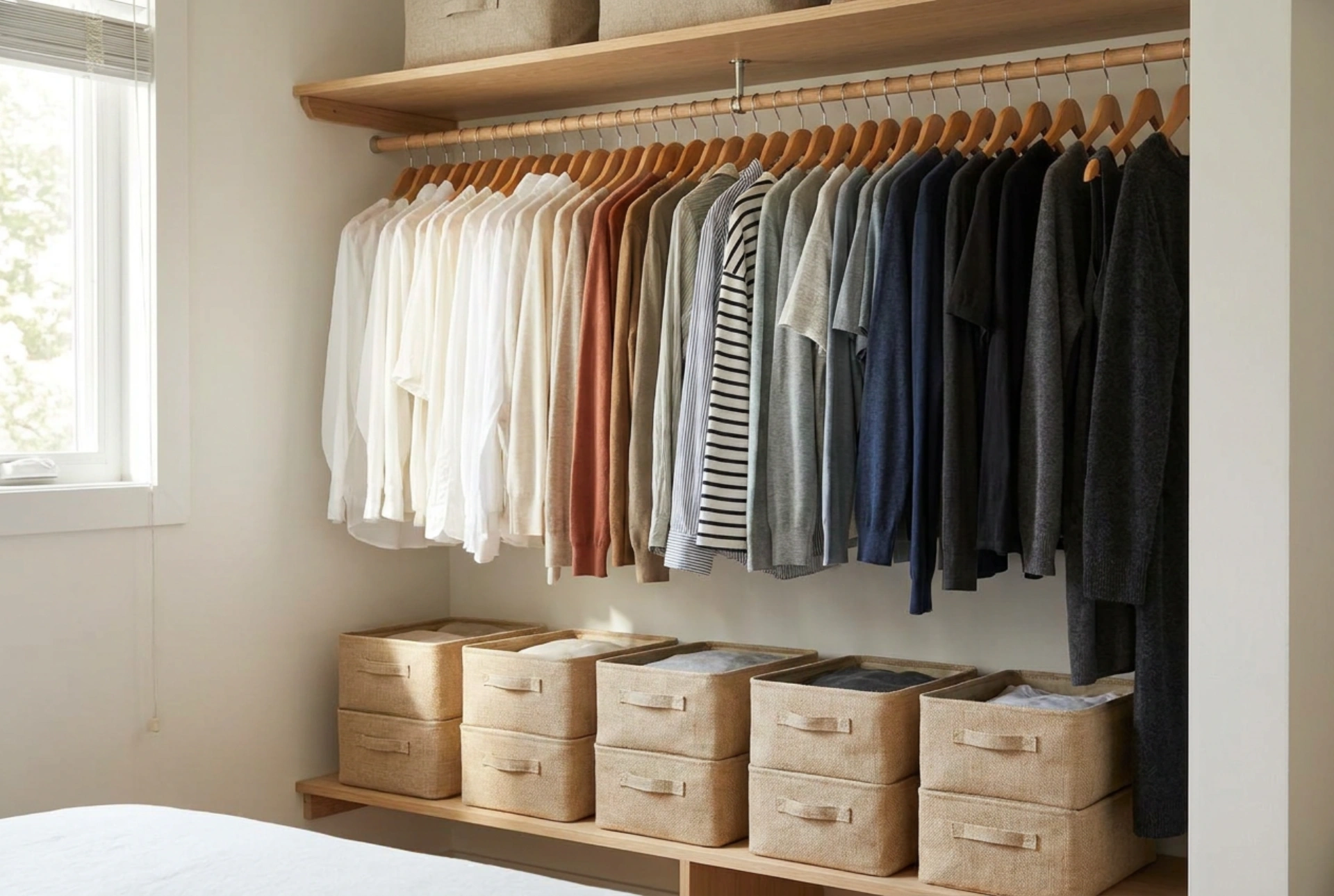 Offener Kleiderschrank im Schlafzimmer: Strategien für visuelle Ordnung