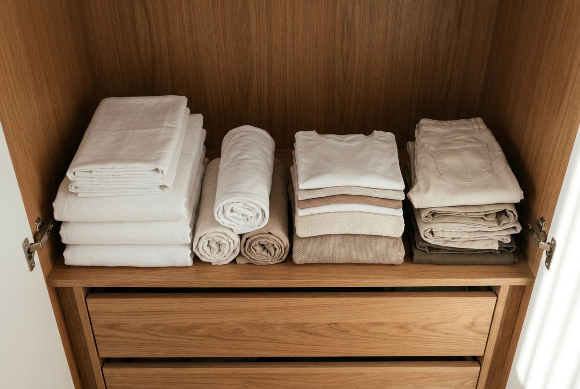 Wie man einen Einbauschrank im Schlafzimmer für Kleidung und Textilien optimal aufteilt