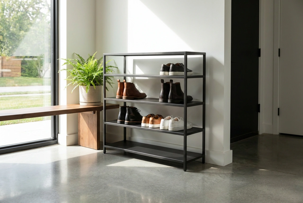 Wie Sie ein Loft-Schuhregal optimal in einen ordentlichen Flur integrieren