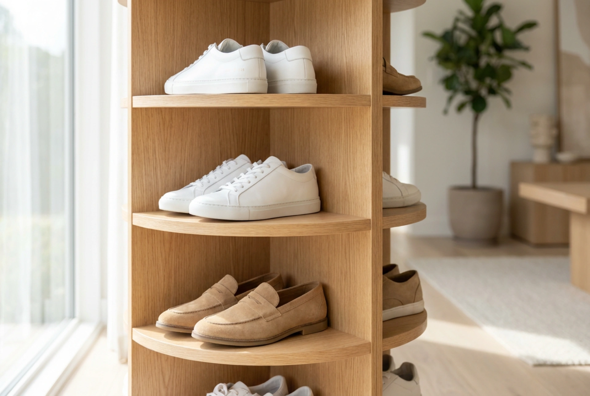 Schuhe auf dem Karussellregal organisieren: Strategien für rotierende Schuhablagen