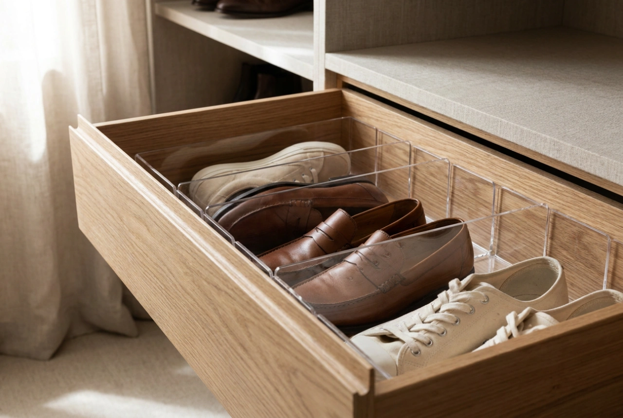 Schuh-Schubladeneinsatz im kleinen Kleiderschrank optimal nutzen