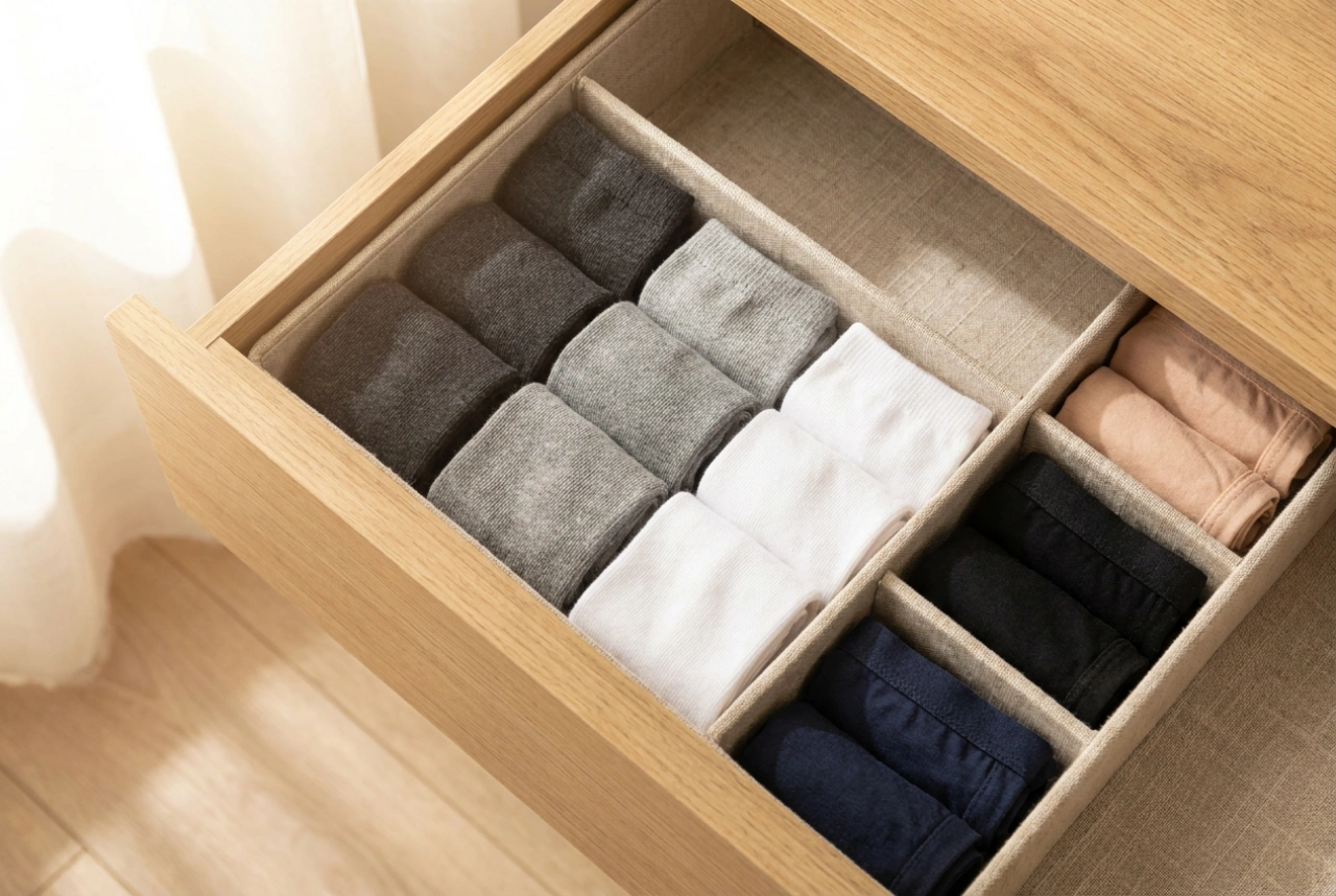 Effektive Aufteilung des Organizers für Socken und Unterwäsche
