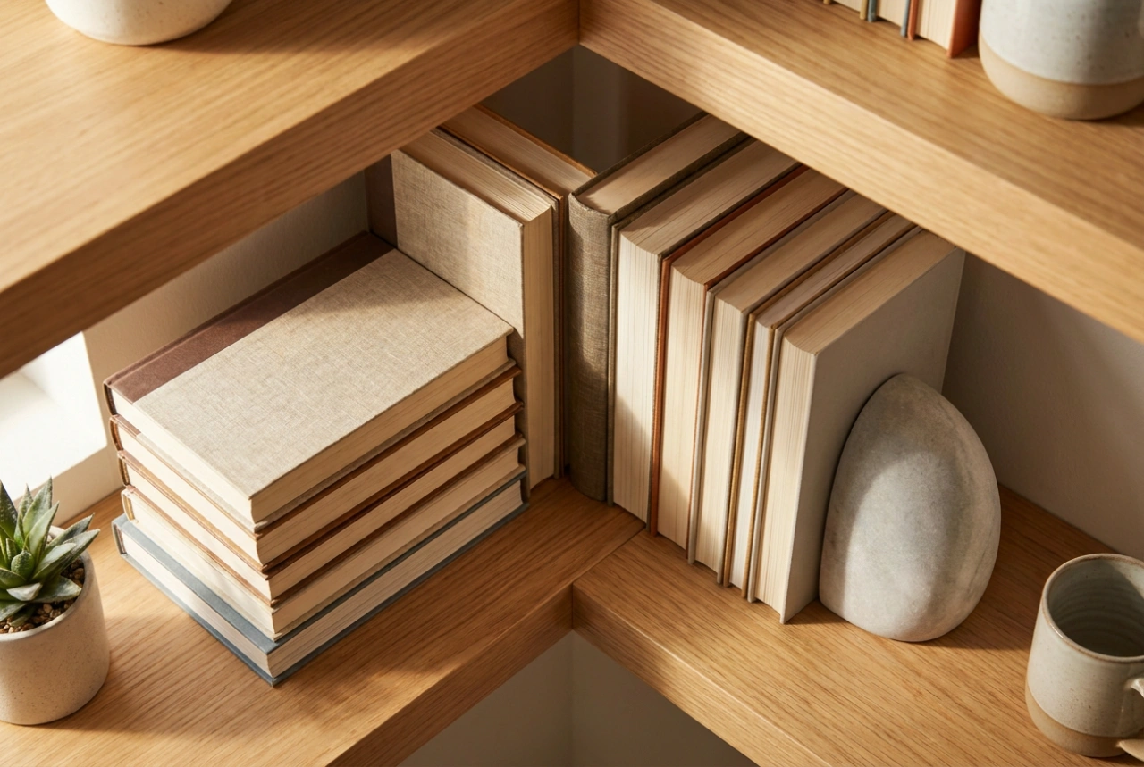 Wie Sie Bücher im Eckschrank stabil und gut sichtbar anordnen